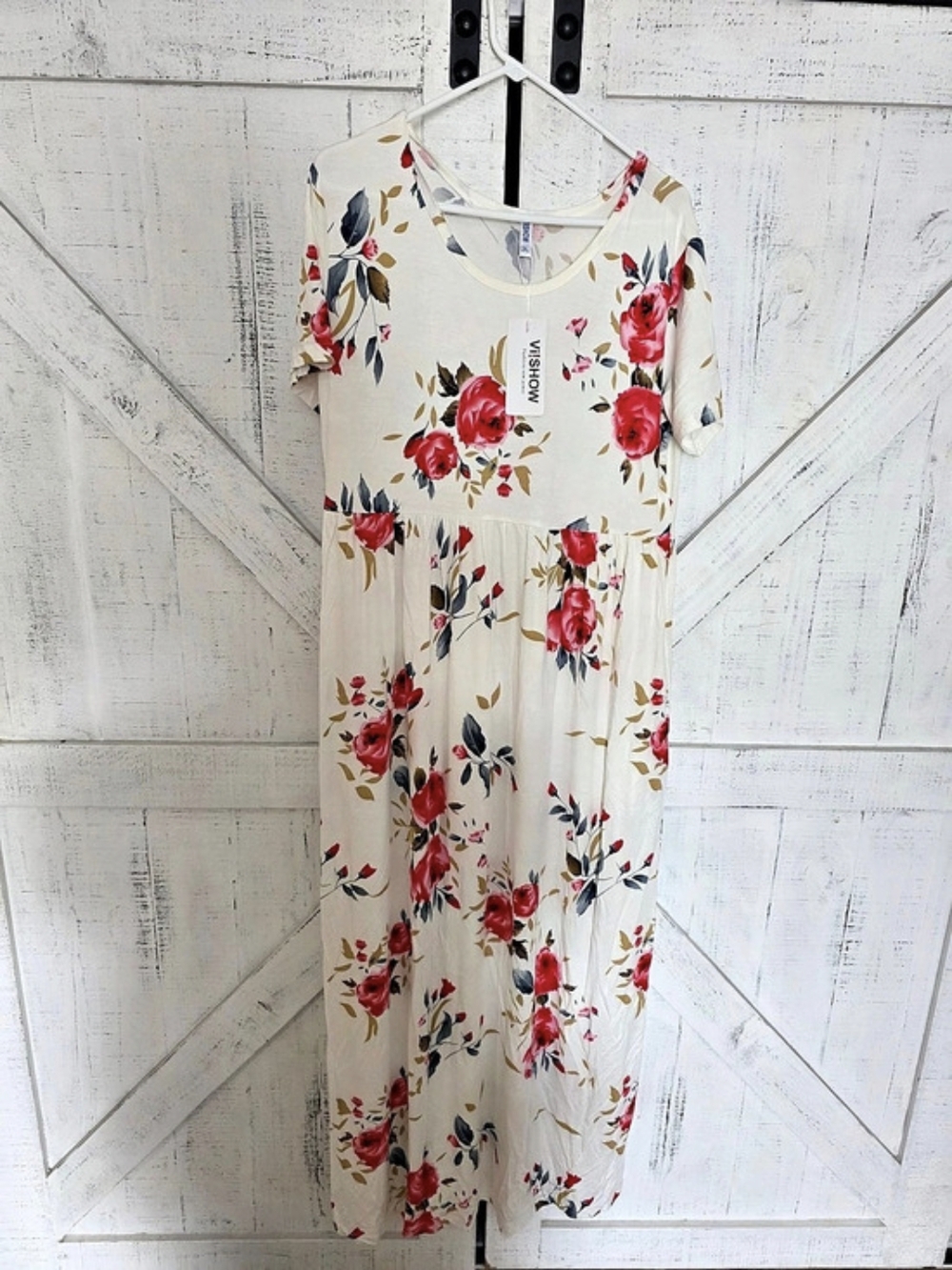 VISHOW Floral Maxi Dress in Cream & Pink Size 2XL NWT